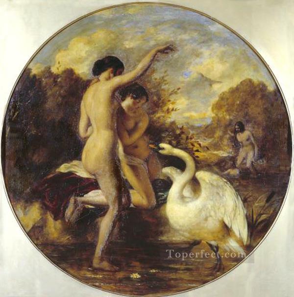 Baigneuses Surpris par un corps de femme Swan William Etty Peintures à l'huile